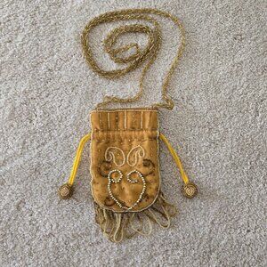 Small gold embroidered beaded purse
